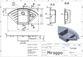 Мийка для кухні Miraggio Europe 1100x575x205 врізна з 2 чашами чорний 0002562