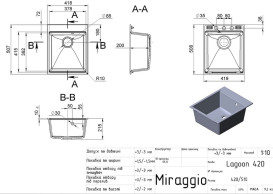Мойка для кухни Miraggio Lagoon 41,9х50,8 см кварцевый песок Mirastone черный 0002217