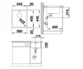 Мойка для кухни прямоугольная Blanco Andano 340-U нержавеющая сталь зеркальная полировка 522955