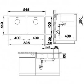 Мойка для кухни прямоугольная Blanco Andano 400/400-U нержавеющая сталь зеркальная полировка 522987