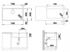 Мийка для кухні прямокутна Blanco Andano 700-U нержавіюча сталь дзеркальна поліровка 522971
