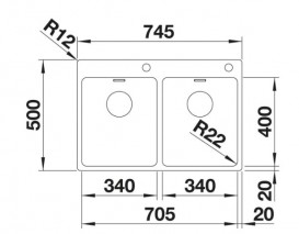 Мийка для кухні прямокутна Blanco Andano 340/340-IF-А нержавіюча сталь дзеркальна поліровка 522997