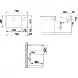 Мойка для кухни прямоугольная Blanco Andano 500/180-U  нержавеющая сталь полированная  чаша слева 522991
