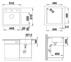 Мойка для кухни прямоугольная BLANCO DALAGO 5 SILGRANIT врезная  с клапаном-автоматом  алюметаллик 518522