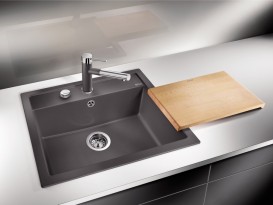 Мийка для кухні прямокутна BLANCO DALAGO 6 SILGRANIT врізна з клапаном-автоматом темна скеля 518850