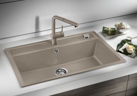 Мийка для кухні прямокутна BLANCO DALAGO 8 SILGRANIT врізна з клапаном-автоматом сірий беж 517323