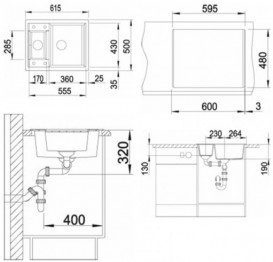 Мийка для кухні прямокутна BLANCO METRA 6 SILGRANIT врізна з клапаном-автоматом шампань 516159