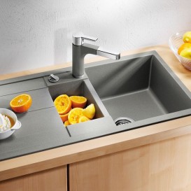 Мийка для кухні прямокутна BLANCO METRA 6 S COMPACT SILGRANIT врізна з клапаном-автоматом перловий 520576