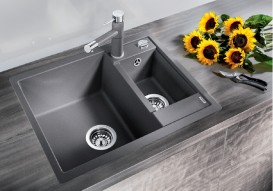 Мийка для кухні прямокутна Blanco METRA 6 F штучний граніт 2 чаші антрацит 519134