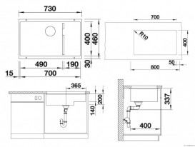 Мойка для кухни прямоугольная BLANCO SUBLINE 700-U Level SILGRANIT под столешницу  серый беж 523545