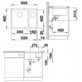 Мийка для кухні прямокутна BLANCO SUBLINE 340/160-U SILGRANIT під стільницю чаша зліва алюметаллик 523550