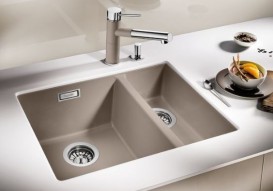 Мойка для кухни прямоугольная BLANCO SUBLINE 340/160-U SILGRANIT под столешницу  чаша слева  серый беж 523556