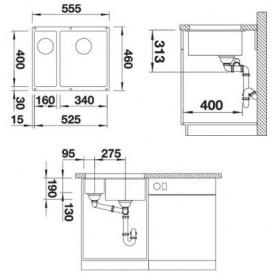 Мойка для кухни прямоугольная BLANCO SUBLINE 340/160-U SILGRANIT под столешницу  чаша справа  антрацит 523558