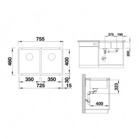 Мойка для кухни прямоугольная BLANCO SUBLINE 350/350-U SILGRANIT под столешницу  жемчужный 523577