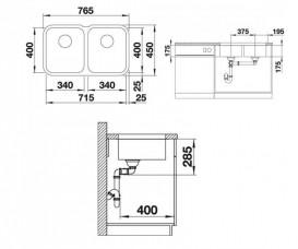 Мойка для кухни прямоугольная Blanco Supra 340/340-U нержавеющая сталь полированная 519716