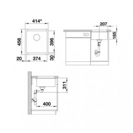 Мойка для кухни прямоугольная BLANCO SUBLINE 375-U керамика PuraPlus  под столешницу  черный 523732