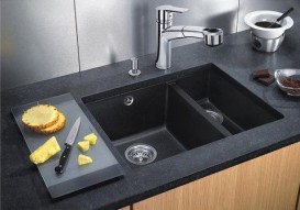 Мойка для кухни прямоугольная BLANCO SUBLINE 350/150-U керамика PuraPlus  под столешницу  черный 523747