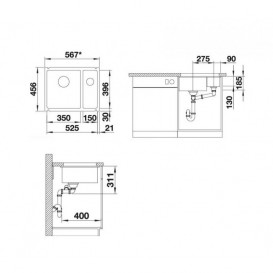 Мойка для кухни прямоугольная BLANCO SUBLINE 350/150-U керамика PuraPlus  под столешницу  черный 523747