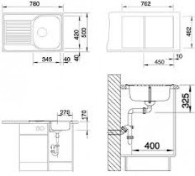 Мойка для кухни прямоугольная Blanco Tipo 45 S Compact нержавеющая сталь декор 513675