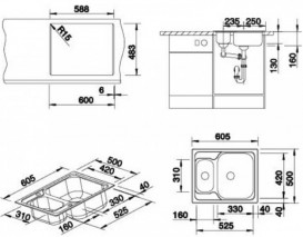 Мойка для кухни прямоугольная Blanco Tipo 6 нержавеющая сталь матовая 511949
