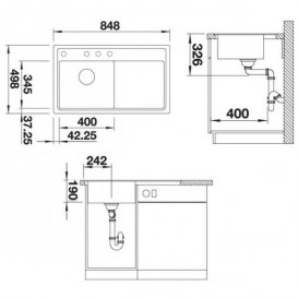 Мойка для кухни прямоугольная Blanco ZENAR 45 S-F SILGRANIT чаша слева  клапан-автомат  антрацит 523819