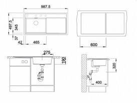 Мийка для кухні прямокутна Blanco Zenar XL 6 S-F SILGRANIT клапан-автомат чаша зліва антрацит 523909