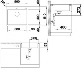 Мойка для кухни прямоугольная Blanco ZEROX 500-IF/A нержавеющая сталь Durinox® с отводной арматурой InFino® 523101