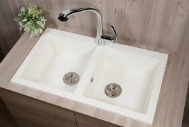 Мойка для кухни прямоугольная двойная Буль-Буль Westeros врезная Магранит белый 111080001