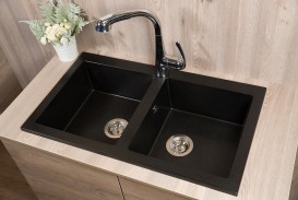 Мийка для кухні прямокутна подвійна Буль-Буль Westeros врізна Маграніт світло-чорний 111080004