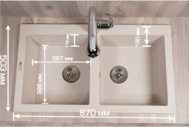 Мийка для кухні прямокутна подвійна Буль-Буль Westeros врізна Маграніт світло-чорний 111080004