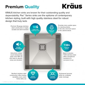 Мойка для кухни квадратная Kraus Pax под столешницу нержавеющая сталь хром KHU19