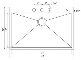 Мийка для кухні прямокутна Kraus Pax накладна нержавіюча сталь хром KP1TS33S-4