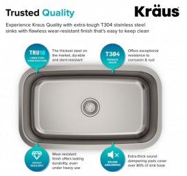 Мийка для кухні прямокутна Kraus Premier під стільницю нержавіюча сталь хром KBU14