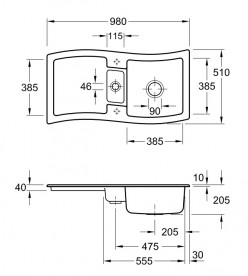 Мойка для кухни прямоугольная Villeroy & Boch Newwawe 60 слоновая кость 671602FU