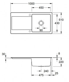 Мийка для кухні прямокутна Villeroy & Boch Siluet 60 графіт 333601i4