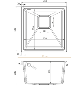 Мийка для кухні Sink Quality Argon 1KBO 50 42x42x22,5 з переливом нанограніт чорний ARG.C.1KBO.50