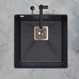 Мийка для кухні Sink Quality Argon 1KBO 50 42x42x22,5 з переливом нанограніт чорний ARG.C.1KBO.50