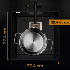 Мийка для кухні Sink Quality Argon 1KBO 50 42x42x22,5 з переливом нанограніт чорний з золотом ARG.L.1KBO.50