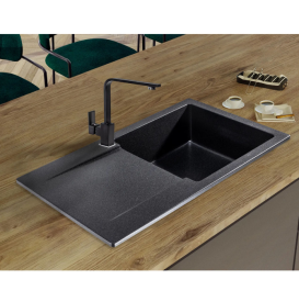 Мойка для кухни Sink Quality Ferrum 1KDO 77x45x21 с переливом наногранит черный с золотом FER.L.1KDO.X