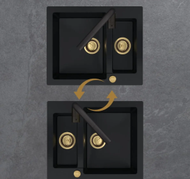 Мойка для кухни Sink Quality Ferrum 5KBO 60,5x49,5x21 с переливом наногранит черный с золотом FER.L.5KBO.X