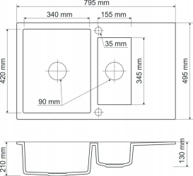 Мойка для кухни Sink Quality Ferrum 5KKO 79,5х49,5х21 с переливом наногранит черный FER.C.5KKO.X
