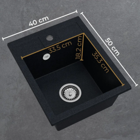 Мийка для кухні Sink Quality Ferrum IK 40 40x50x19,5 з переливом нанограніт чорний FER.C.1K40.X