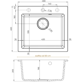 Мийка для кухні Sink Quality Ferrum IK 50 49x45x20,5 з переливом нанограніт білий FER.W.1K50.X