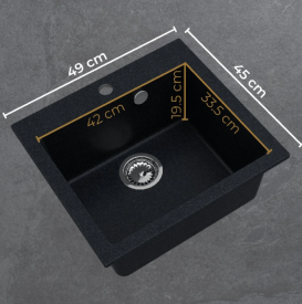 Мойка для кухни Sink Quality Ferrum IK 50 49x45x20,5 с переливом наногранит черный с золотом FER.L.1K50.X
