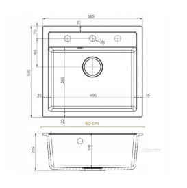 Мойка для кухни Sink Quality Ferrum IK 60 56,5x51x20,5 с переливом наногранит черный с золотом FER.L.1K60.X