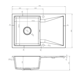 Мийка для кухні Sink Quality Obsidian 1KDO 79x50x20,5 з переливом нанограніт чорний з золотом OBS.L.1KDO.X