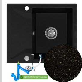 Мойка для кухни Sink Quality Obsidian 1KKO 59x50x21 см с переливом наногранит черный с золотом OBS.L.1KKO.X