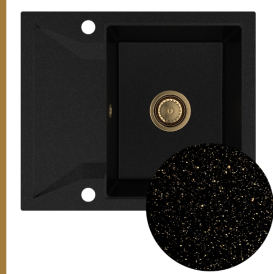 Мойка для кухни Sink Quality Obsidian 1KKO 59x50x21 см с переливом наногранит черный с золотом OBS.L.1KKO.X