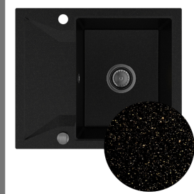 Мойка для кухни Sink Quality Obsidian 1KKO 59x50x21 см с переливом наногранит черный с золотом OBS.L.1KKO.X