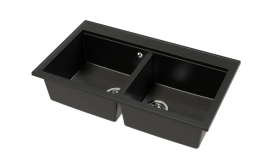 Мийка для кухні Sink Quality SINK 2K80 86X50X21,5 см з переливом нанограніт чорний з золотом SINK.L.2K80.X